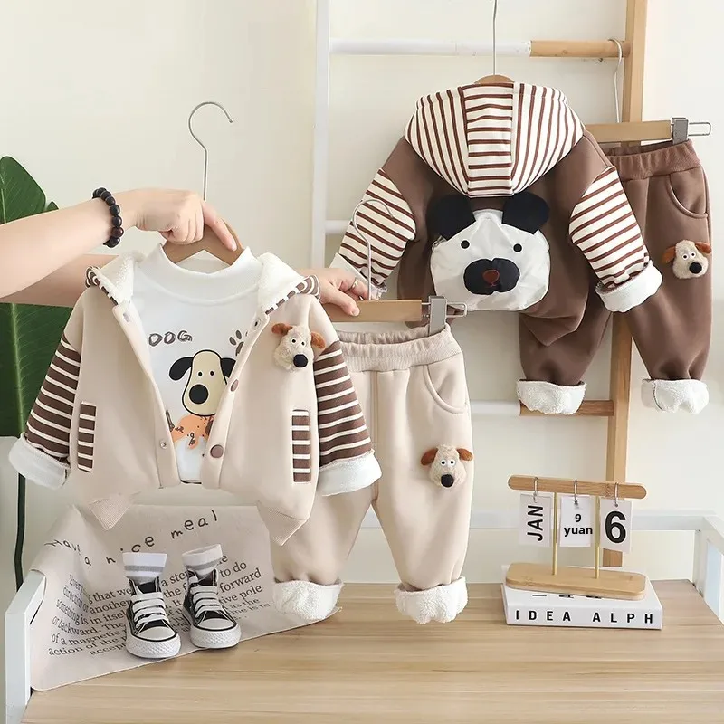 

Thickened Fleece Winter Clothes Set for Boys Baby Fashionable Children's Clothing Three-piece Set Autumn And Winter Kids' Trendy