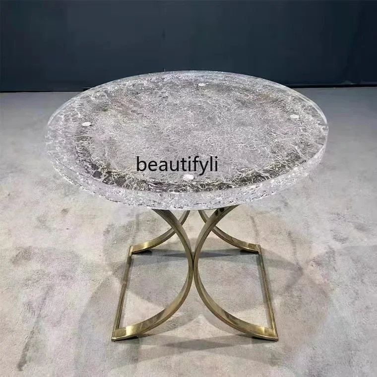 

Light luxury glass edge few modern simple stainless steel matte acrylic creative designer living room sofa
