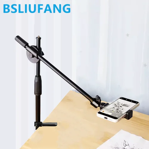 Soporte de trípode superior de mesa con anillo de luz, soporte para teléfono móvil y brazo de pluma para trípodes de mesa de fotografía de decoración de uñas