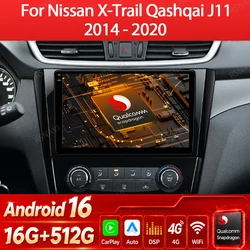 Android 16 Wireless CarPlay Auto For Nissan Qashqai J11 X-Trail 3 T32 2014 - 2018 Car Radio Multimedia Video Player GPS 4G WIFI