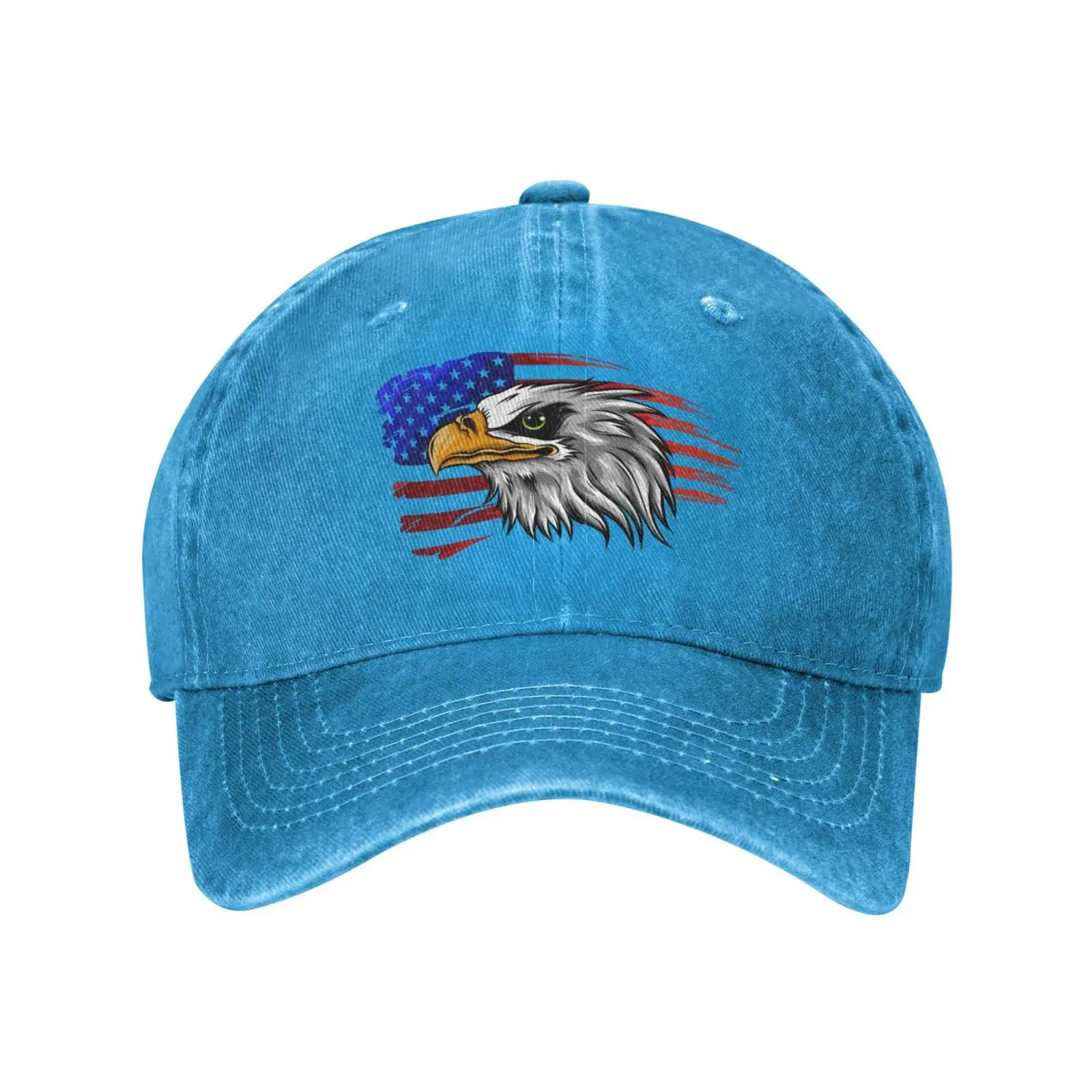 

Funny Eagle Cool Flag Blue Vintage Adjustable Washed Denim Cotton Trucker Hat Black Fitted Baseball Cap for Men Unisex Headwear