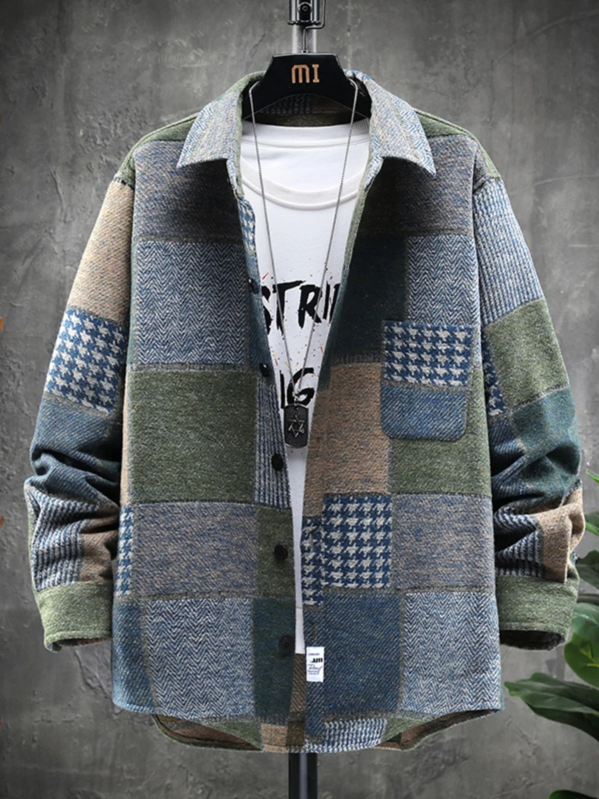 

Trendy Men's Plaid Flannel irt Loose Fit Long Sve Autumn Spring Fce Lined plus Size Men's Clothing Outerwear