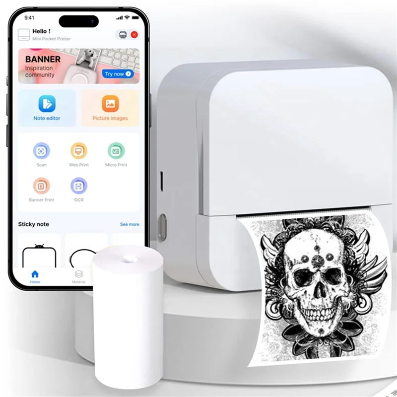 AAA87 LUCK JINGLE Sticker Printer Machine - Mini Bluetooth Inkless Thermal Photo Printer Compatible with Android IOS