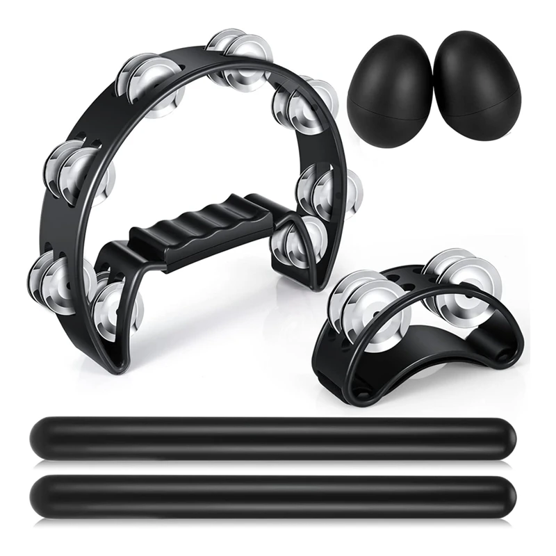 

Hot AD-6 Pcs Tambourines, Hand Held Half Moon Tambourine With Rhythm Sticks Egg Shakers Musical Percussion Instrument Set
