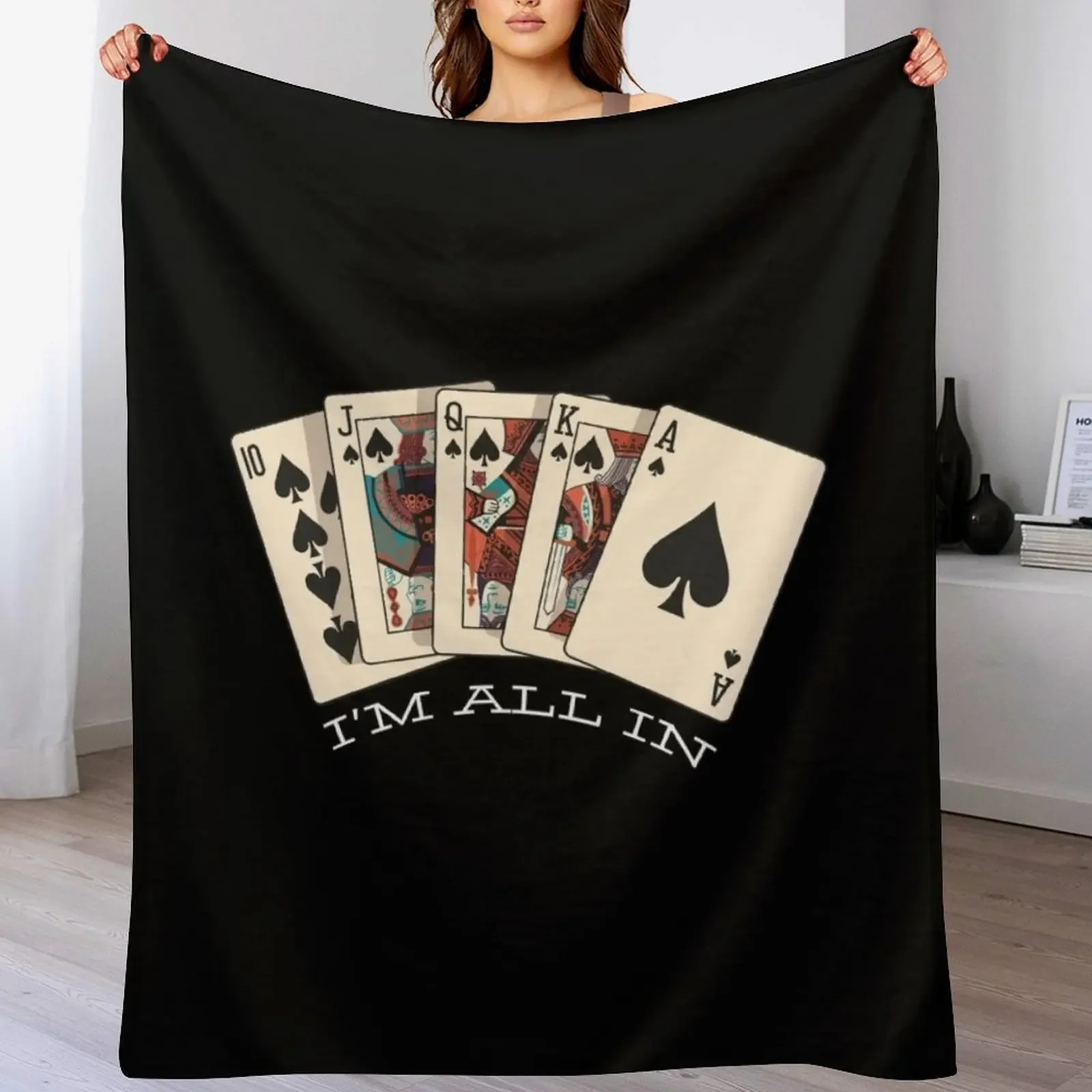 

I'm All In - Royal Flush - Poker Throw Blanket Hairys Bed covers Camping Blankets