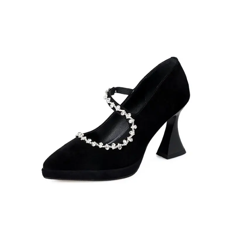 NEW Of Women Suede Pumps Shiny Crystal Rhinestone Super High Heel Pointy Toe Party Wedding Shoes Female Fashion Comfort Casual