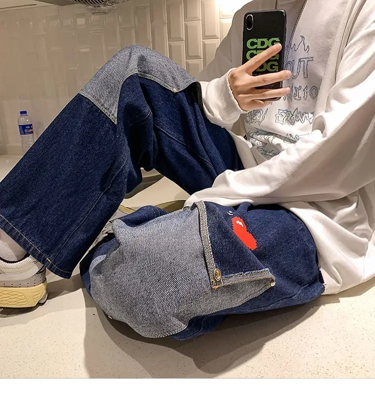Straight Jeans Men Spring And Summer Trend All Match Pants Loose Fashion Trousers Love Design Wide Leg Couple Pants 2022