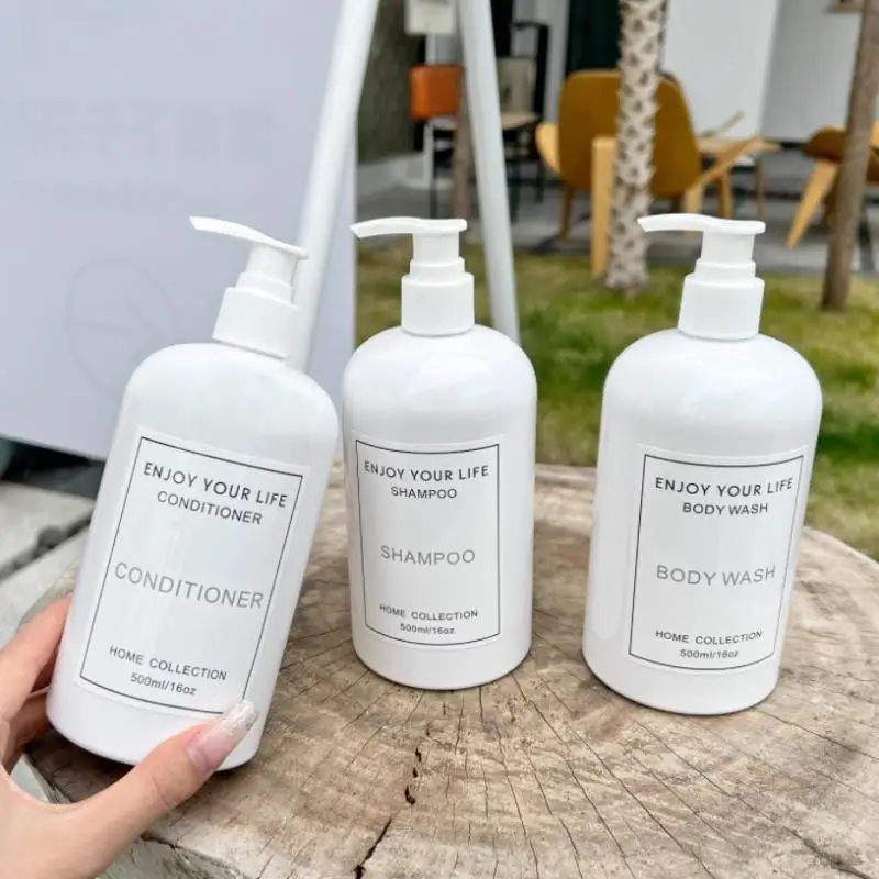 Dispensadores vazios para banheiro, 500ml, shampoo e condicionador, garrafas recarregáveis, tipo prensa de loção, acessório de banheiro