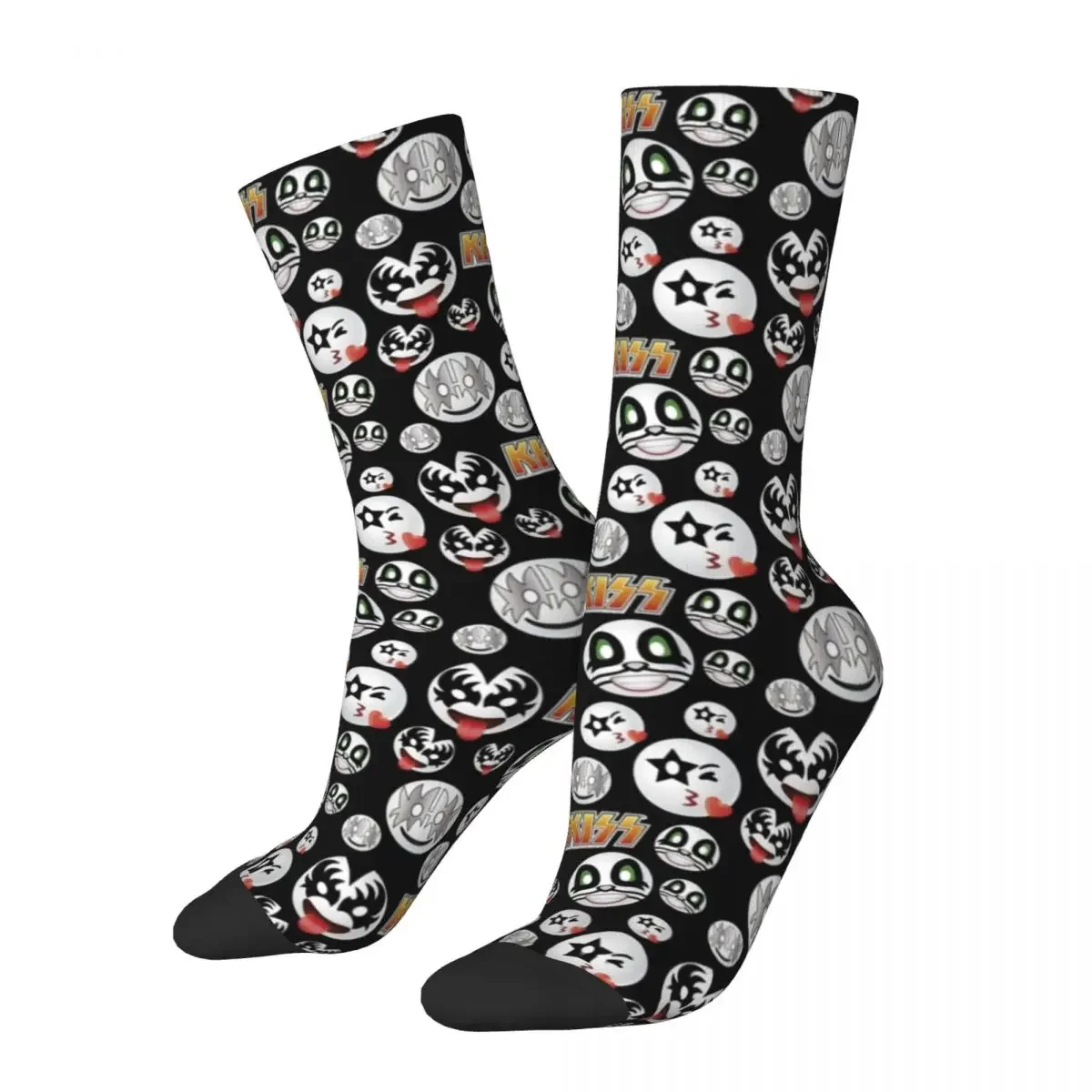 Fashion Male Men Socks Harajuku Black Kiss Band Pattern Sock Polyester Graphic Women Socks Spring Summer Autumn Winter