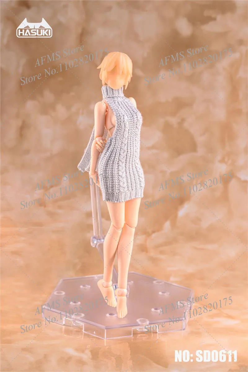 HASUKI 1/12 suéter de soldado femenino Anime Girls sin espalda sin mangas jersey de cuello alto vestido de punto Tops aptos para figura de acción de juguete de 6 pulgadas