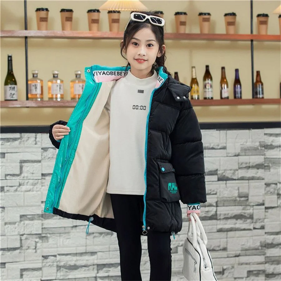 Teen Winter Coat White Down Cotton Clothes Children\'s Jacket For 5-14 Y Boys Girl Outerwear Plus Fleece Padded Warm Parka Jacket