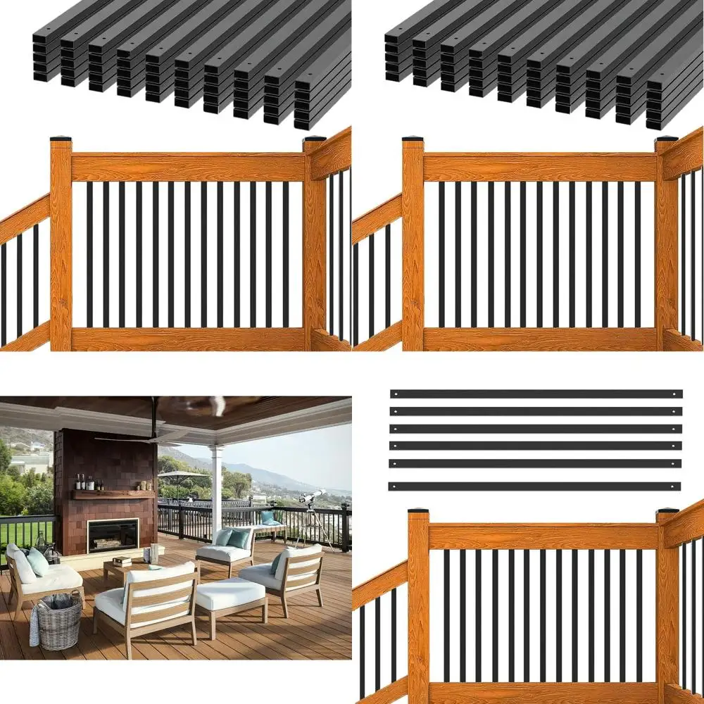 Hollow Rectangular Metal Balusters, 32 Black Deck Spindle, 26-Pack for Porch Railing (32x1.2x0.4 Inches)