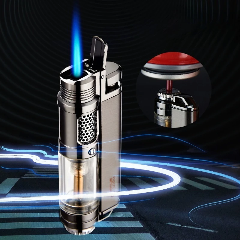 

Butane Gas Lighter Metal Windproof Inflatable Blue Flame Smoking Accessories and Visual Gas Chamber High Flame Cigarette Lighter