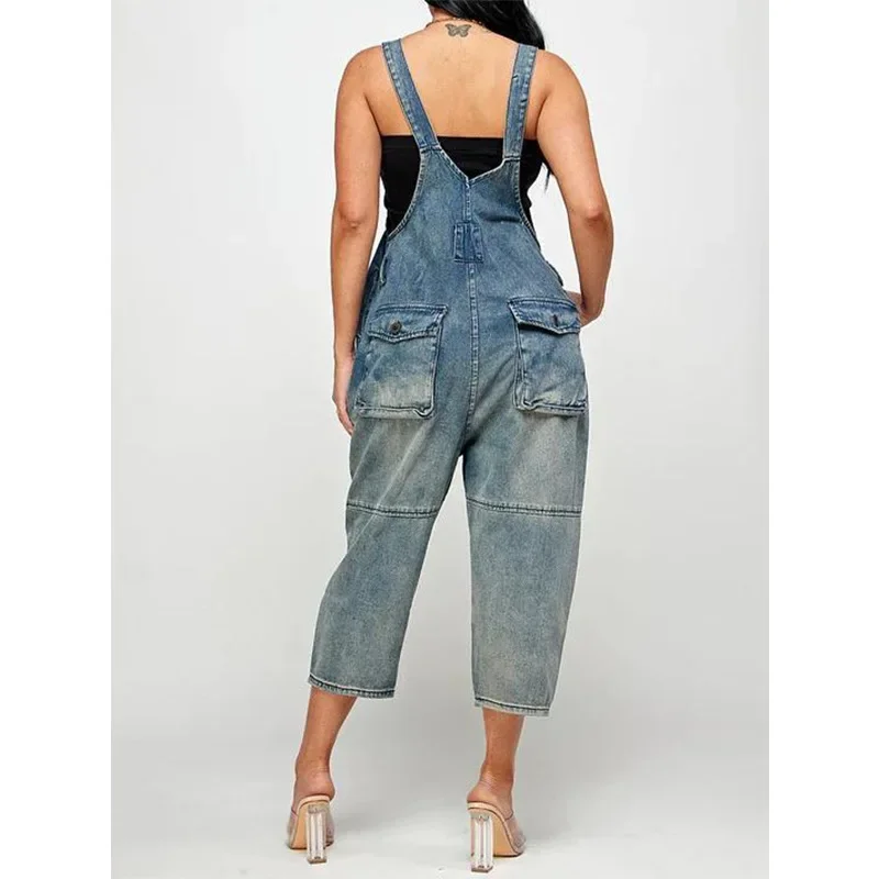 Jumpsuits Jeans Overalls Women 2023 High Waisted Casual Rompers Full Length Loose Button Pocket Hole Elegant Summer One Peice