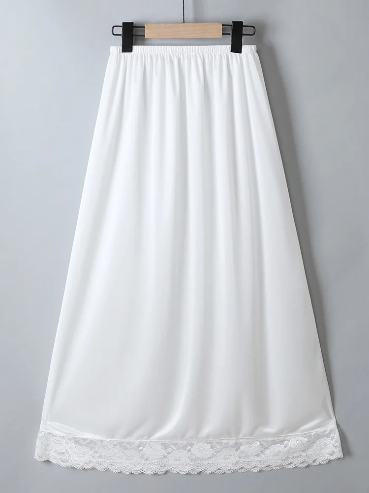 

2025 New Lace under Skirt Women's Loose Base Layer Summer Hanfu Inner Midi Skirt Anti-Light A-Line High Waist Polyester Blend