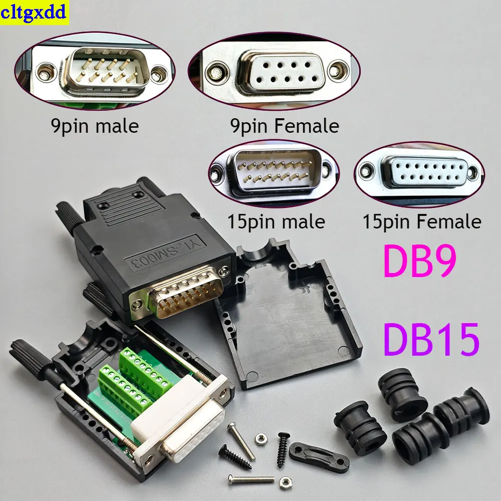 Cltgxdd 1 Set DB9 DB15 Solder Free Male and Female Connectors 9-Pin 15 Pin Splitter COM RS232 Serial Port D-Type Plug Adapter