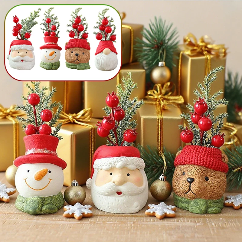 

New Resin Christmas Decor Santa Snowman Dwarf Figurine Ornament Set Modern Simple Craft For Home Tabletop New year Best Gift