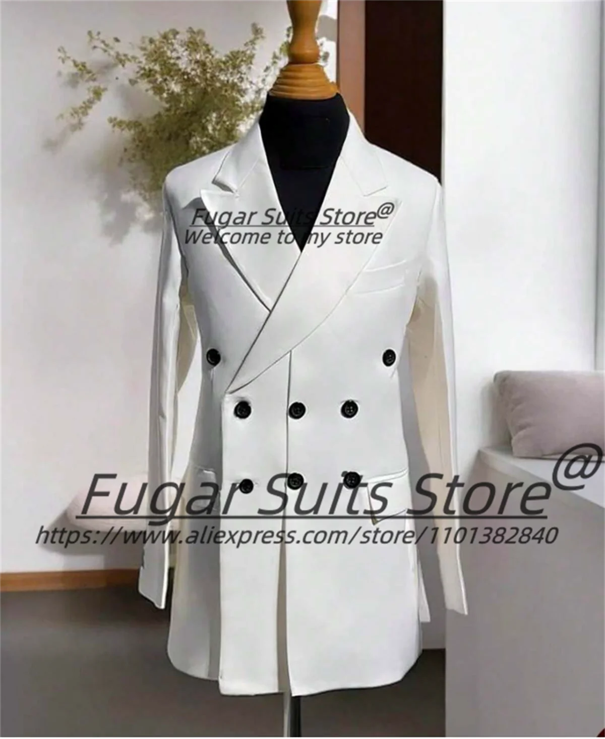 Customized Fashion White Latest Design Three row buckle Men Suits Slim Fit Peak Lapel Groom Tuxedos 2 Pcs Sets Prom Roap Hombre