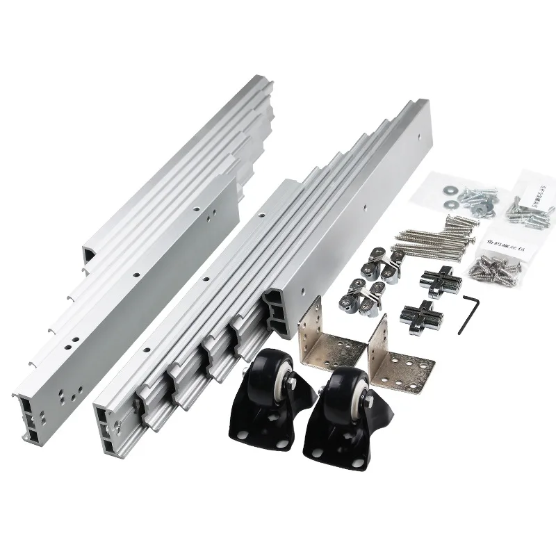 Multifunctional แบน Push Telescopic Pull-Out รับประทานอาหารตาราง Track ซ่อนตู้ฮาร์ดแวร์ที่มองไม่เห็นพับตาราง Rail