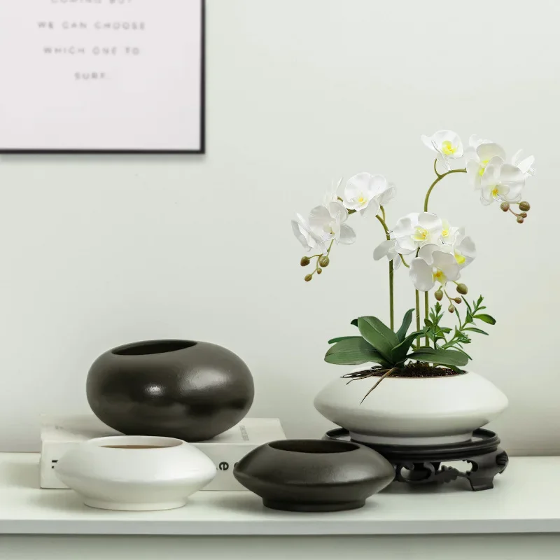 Creative Phalaenopsis Special Flower Pot Ceramic Large and Small Caliber Lubao Green Plant Pot Home
