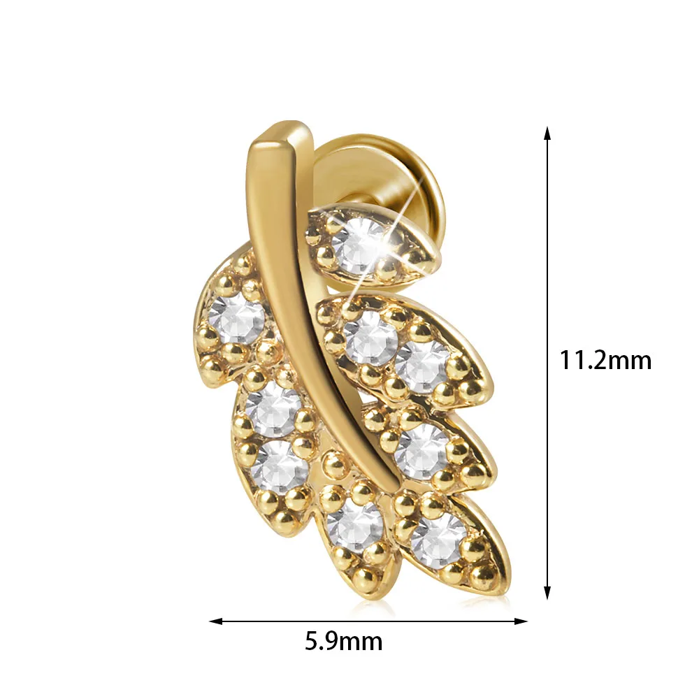 1pc 316L Surgical Steel Gold Plated CZ Ear Stud Ear Tragus Cartilage Helix Conch Lobe Piercing Labret Lip Ring Piercing Jewelry