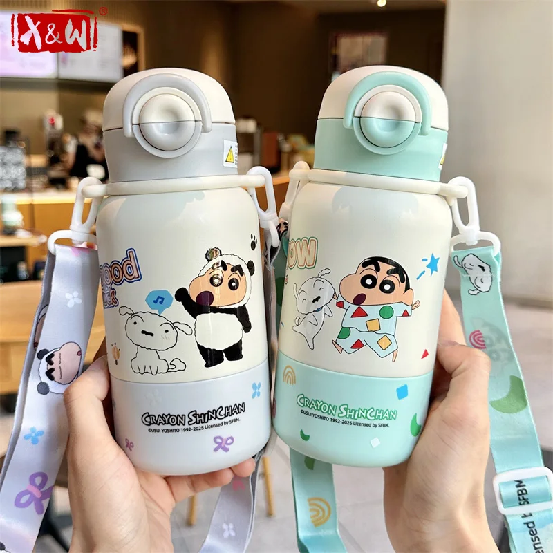 X&W Kids Thermos Bottle Cute Crayon Shin-Chan Thermos Cup Ice Tumbler Stainless Steel Straw Cup Anime Peripheral Gifts Water Cup