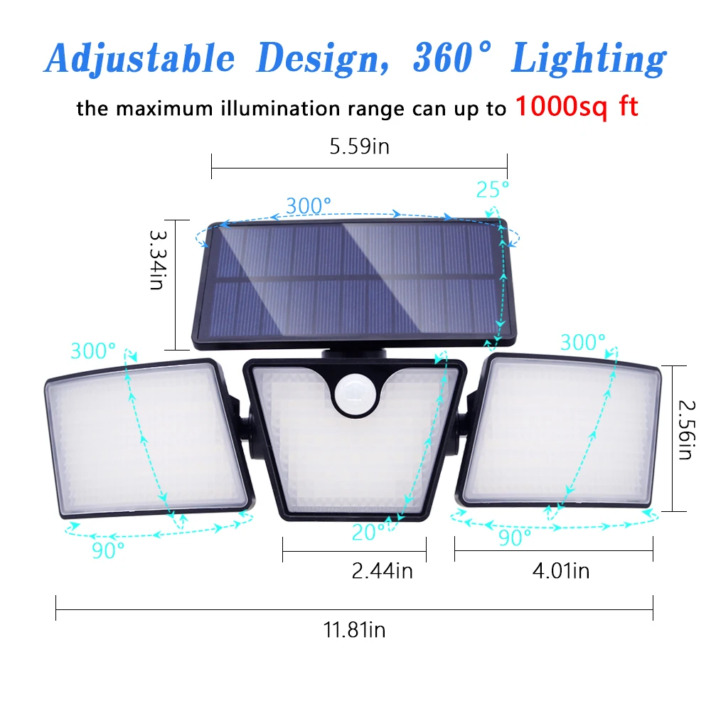 265 solarne lampy uliczne LED Outdoor 3 Motion Sensor lampa ścienna na energię słoneczną 270 szerokokątne oświetlenie 2400mAh do oświetlenia pejzaż z ogrodem