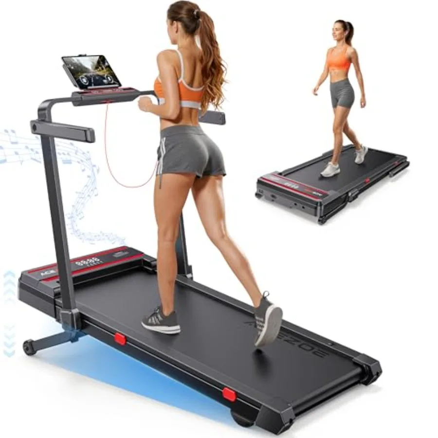 

Складная беговая дорожка под стол с автоматическим наклоном 0-15° и ручкой, бесшумный двигатель 3.0HP, нагрузка до 300 фунтов, черная, с дистанционным управлением через приложение