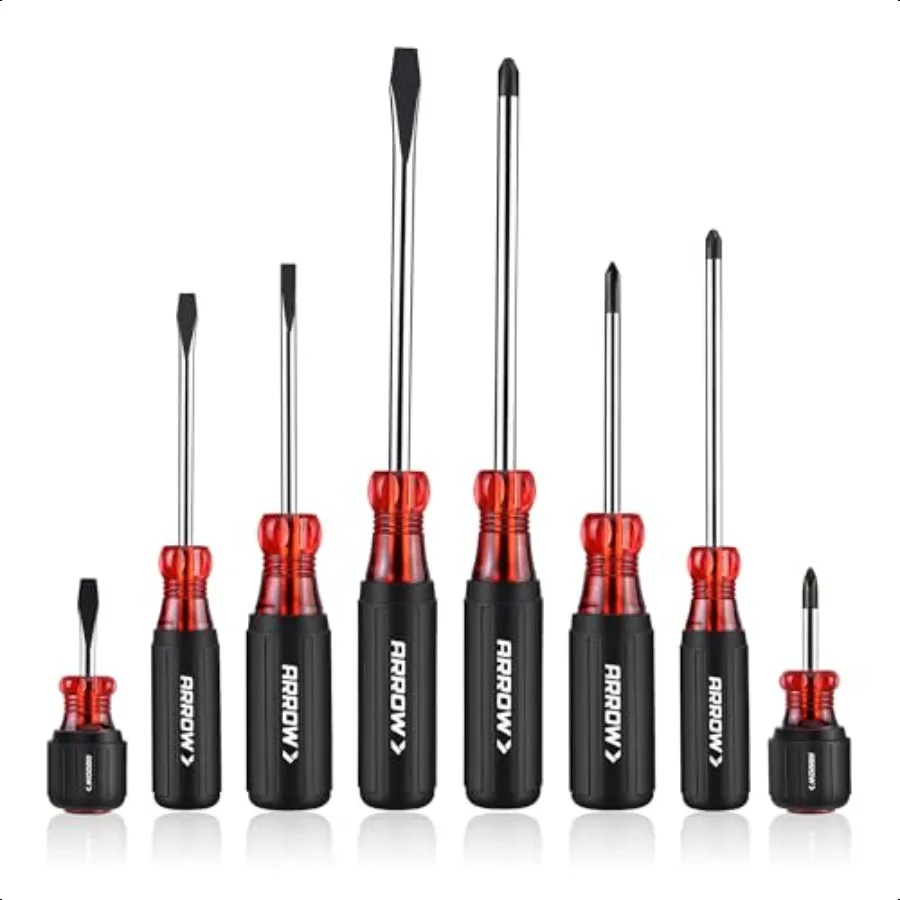 

Набор магнитных отверток ARROW, 8 шт., профессиональный набор стальных отверток S2 с нескользящей подушкой, короткие отвертки, магнитные