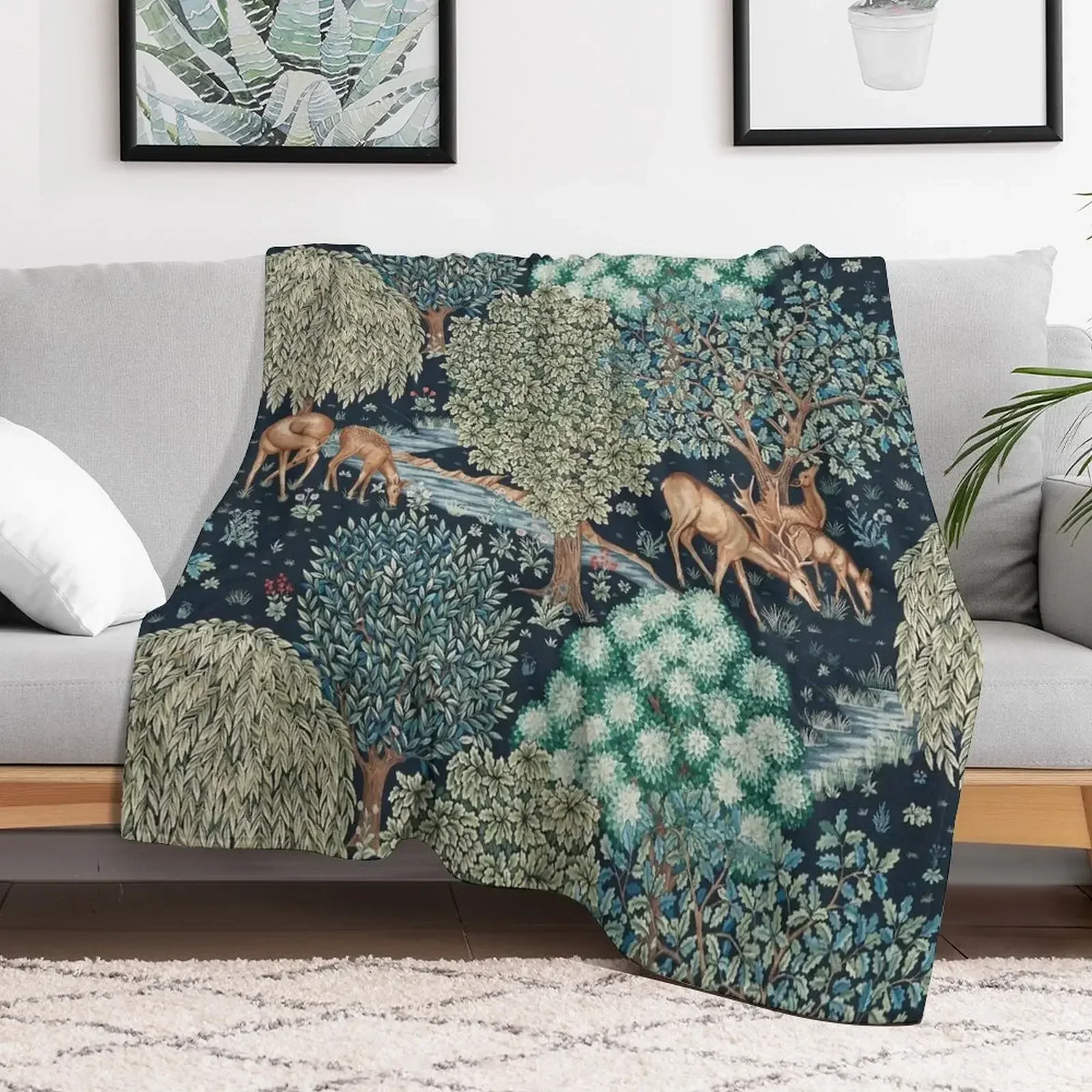 FOREST ANIMALS, DEERS BY A BROOK Blue Green Floral Throw Blanket Softest Multi-Purpose Large Blankets For Baby Blankets