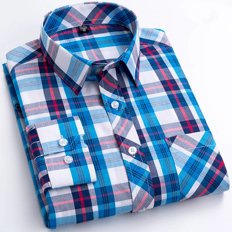 Camisa a cuadros de manga larga para hombre, ropa informal de alta calidad, suave y fina, 100% algodón, para negocios, talla grande 6XL-7XL-8XL, otoño y primavera