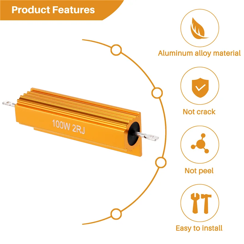 Resistência de potência revestida de alumínio dourado ABJS 100W, 2 Ohm 2R