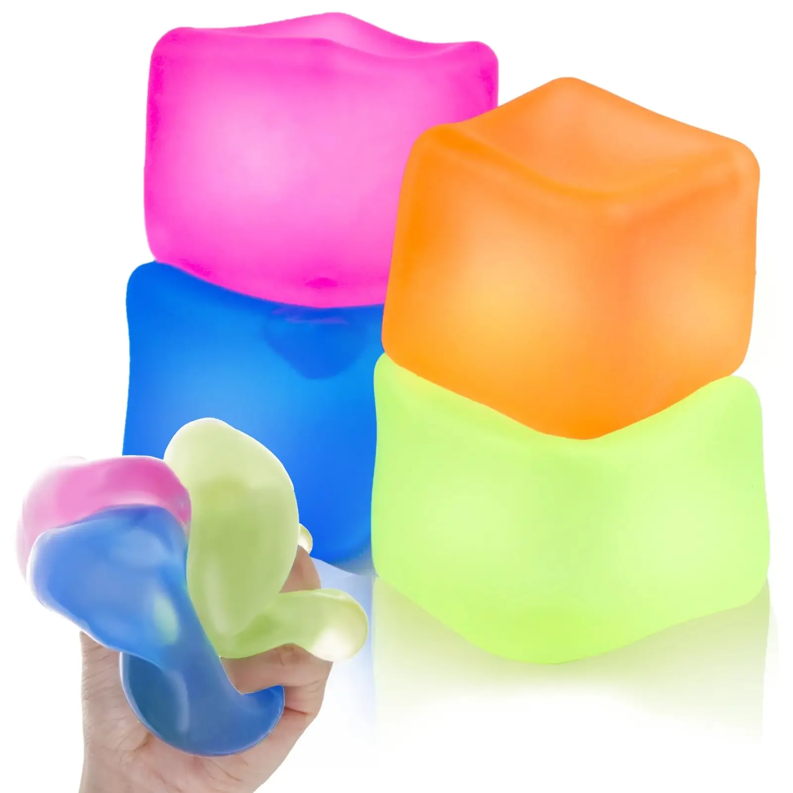 4Pcs Stress Cube Squishy Balls - Slow Rising Ice Cube Stress Balls Stretchy Squishy Cube Anxiety Stress Relief Hand Pain Massage