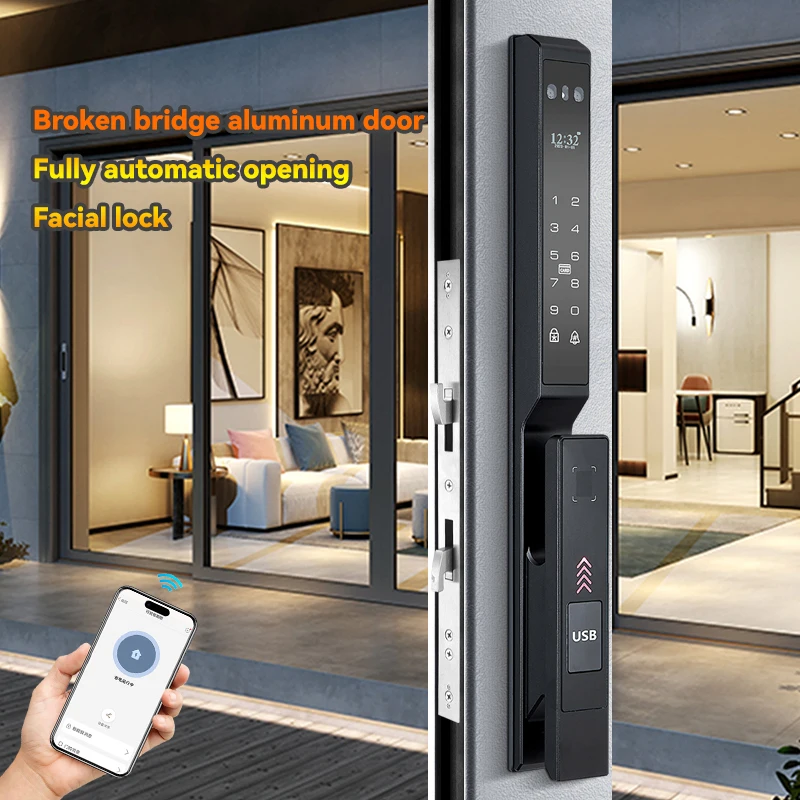 

Face recognition fingerprint lock 35MM narrow bezel cell phone tuya aluminum door code lock automatic smart door lock