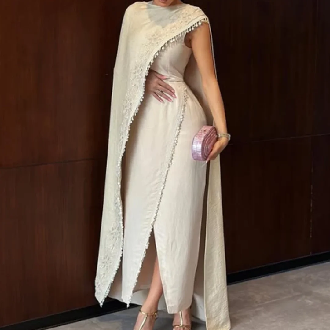 

Retro Exquisite Classic Jersey Long Dresses Applique Tassel Straight One-shoulder Formal Evening Dresses Customized