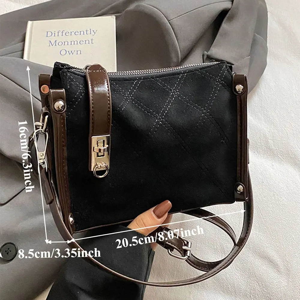 Bolsa retrô elegante, bolsa de ombro acolchoada com grade, bolsa quadrada pequena casual e simples para mulheres