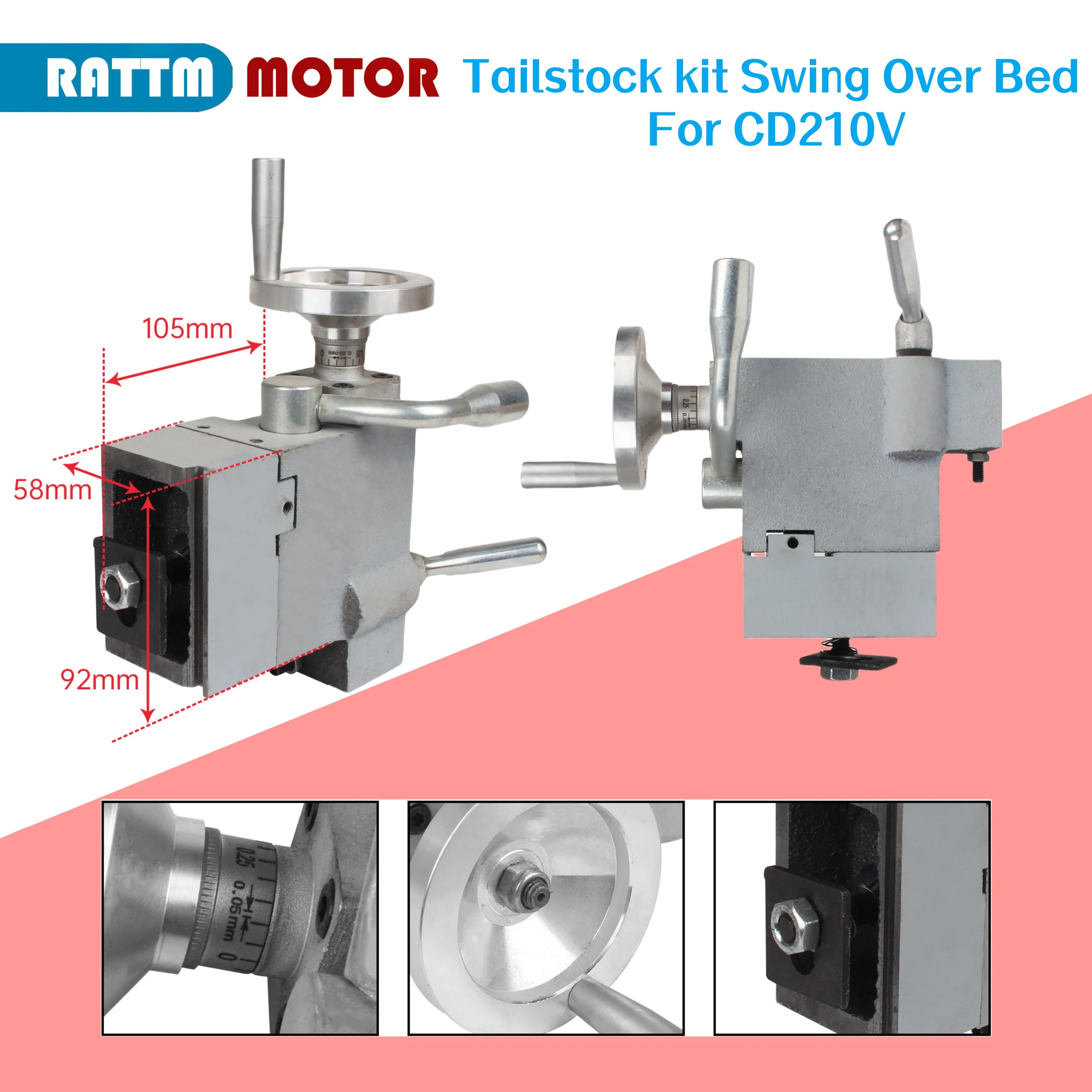 طقم Tailstock أرجوحة فوق السرير لآلة إكسسوارات قطع غيار المخرطة الصغيرة CD210V WM210