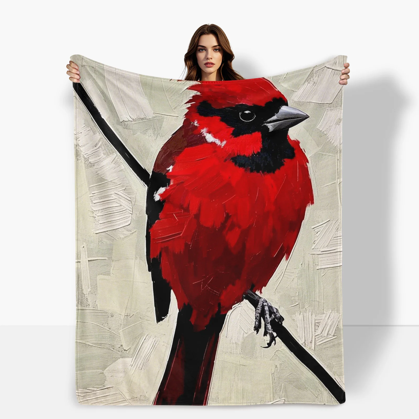 Oil Painting Sparrow Blanket Red Theme Power Pole Design Cozy Throw For Home Decor Gift Idea Artistic Urban Inspired Style