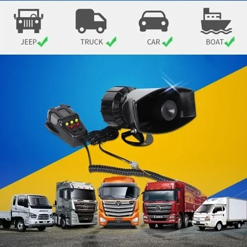 Imagen 2 del producto Sistema PA con micrófono de 12V y 100W, amplificador de emergencia, sirena de policía, bocina de aire, megáfono, tono, bocina de coche, alarma de advertencia, altavoces fuertes