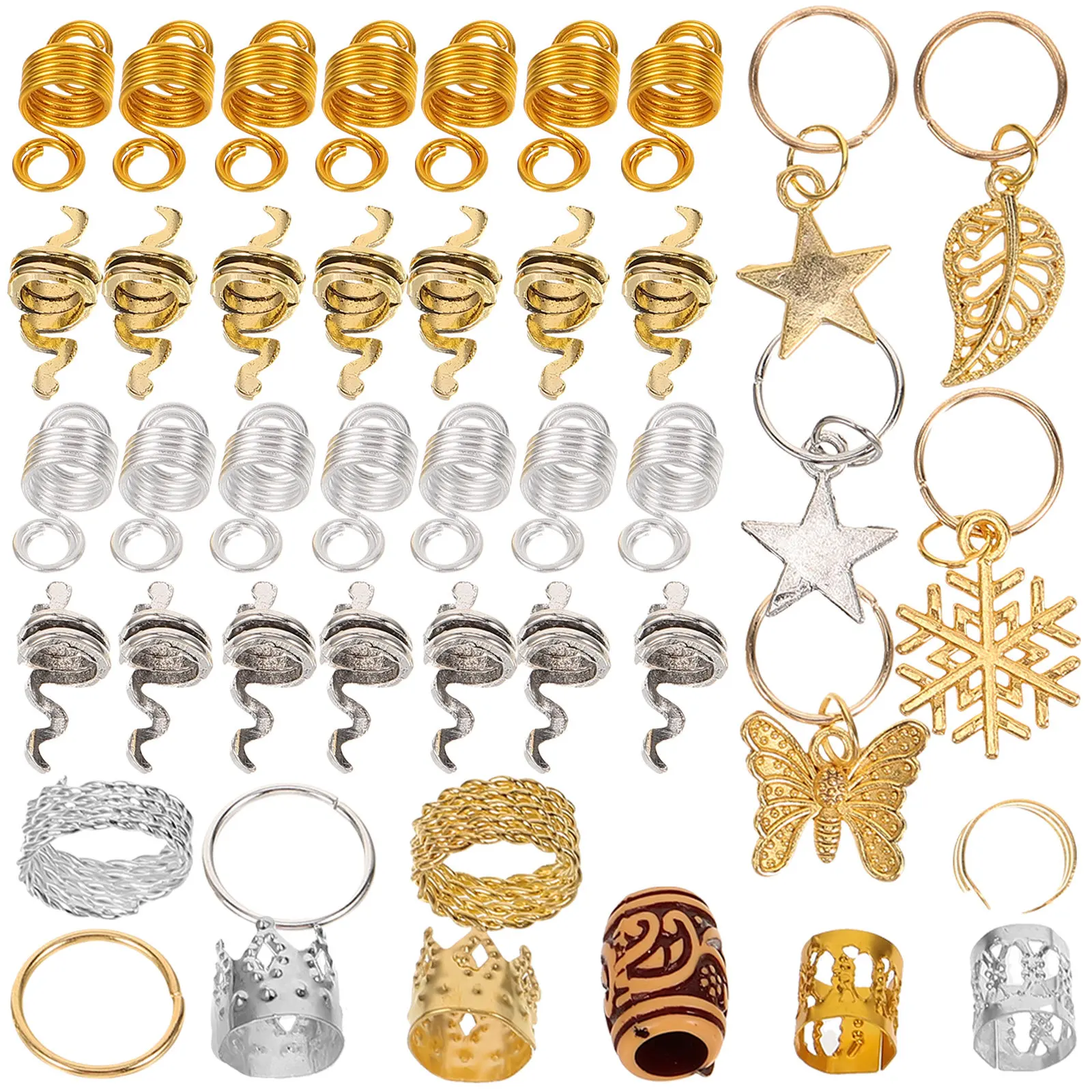 146Pcs Metal Hair Rings for Braids Dreadlock Jewelry Accessories Lightweight Braiding Charms for Long Curly Straight Hair