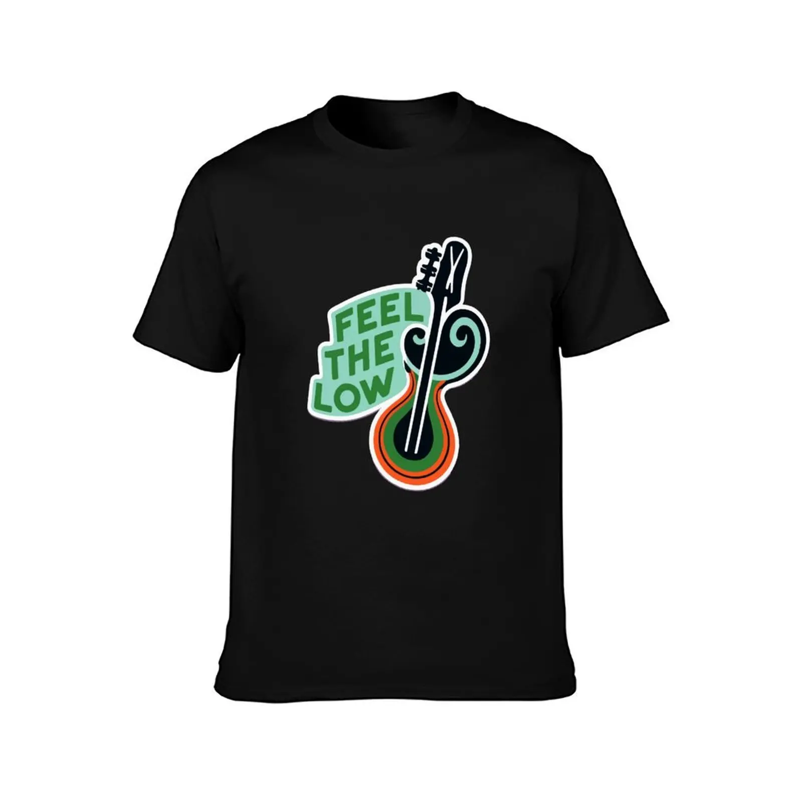 Abstract Bass Clef and Guitar 'Feel the Low' Artwork T-Shirt Sporty Breathable Short Sleeve T-Shirt