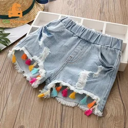 2024 Hot Summer Fashion Beauty Cute 2 3 4 5 6 8 10 12 anni bambini Jeans corti pantaloni nappa Hole Baby Kids Girls pantaloncini di Jeans