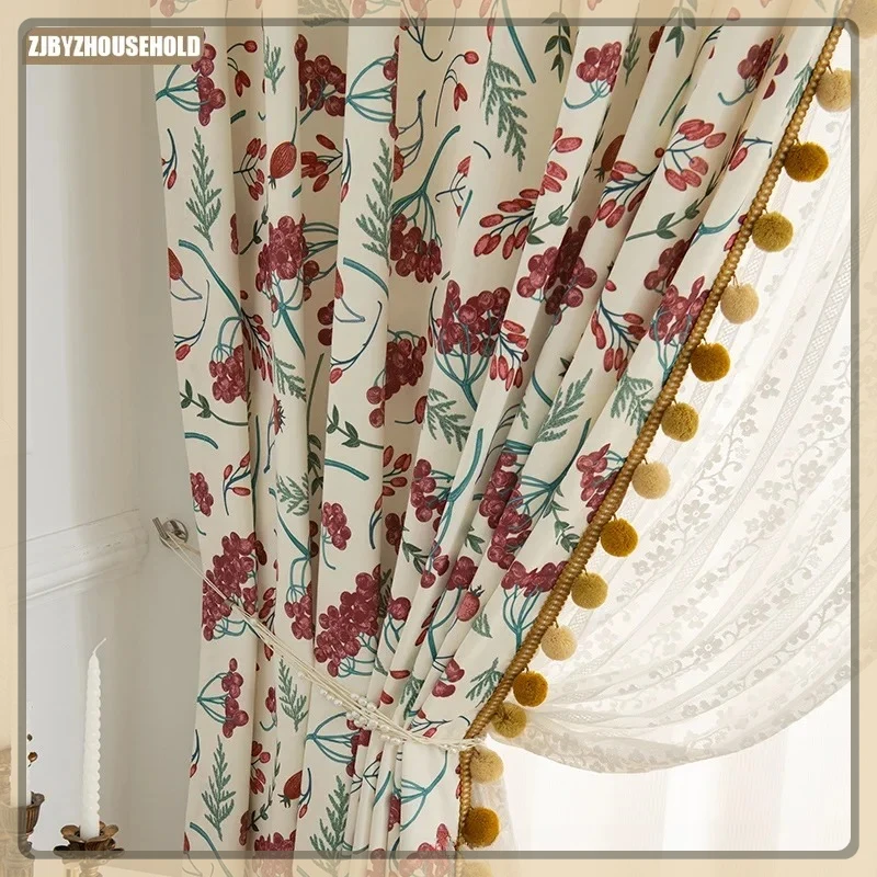 

Beige Red Grape Curtains for Living Dining Room Bedroom Print Cotton Luxury American Rustic modern fabric thick Blackout luxury