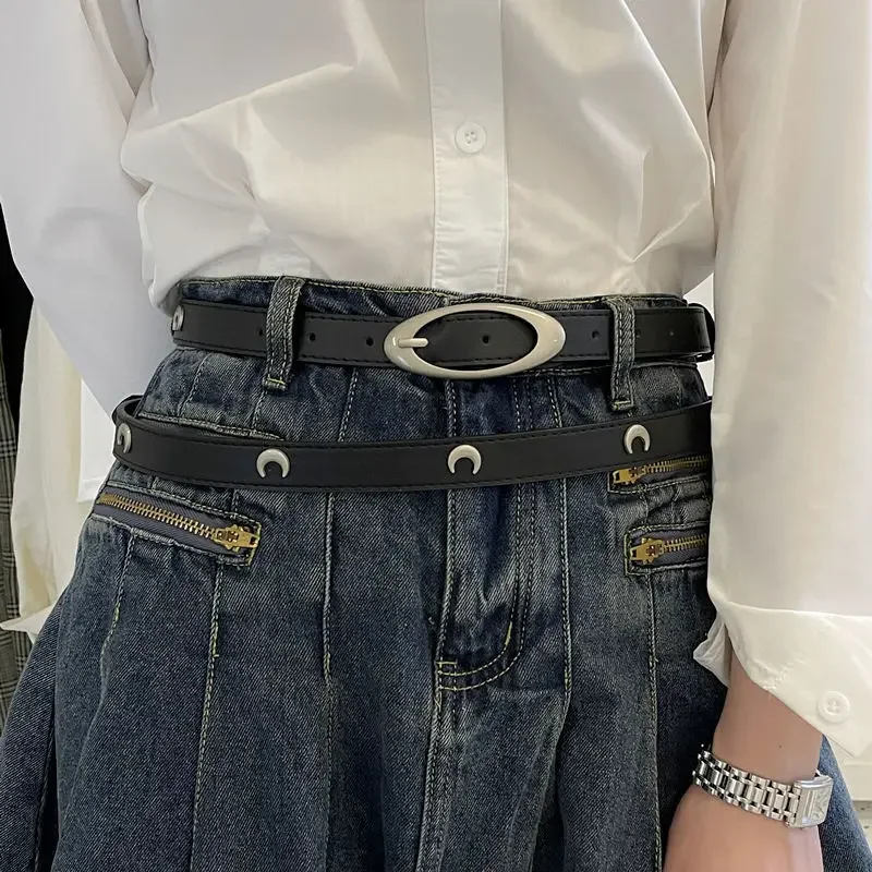 Luxury Designer Punk Style Y2K Belt Women's Versatile Star Moon Rivet Waist Fashion gothic Jeans Dress Decoration Accessories