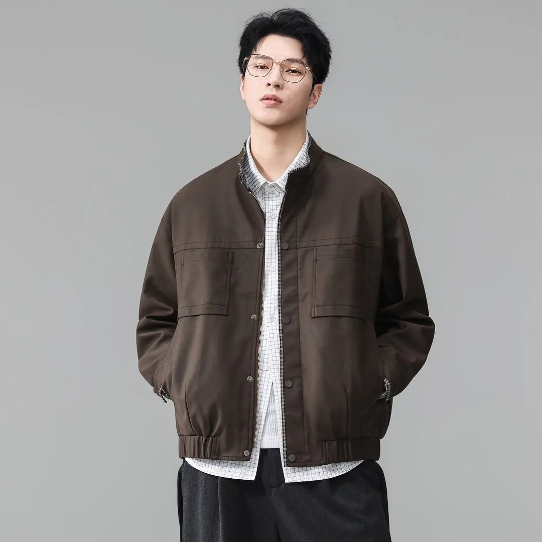 Stand Collar Leather Jacket Men Vintage Fashion Plus Size Loose Casual Business Leather Cargo Jacket Spring Autumn Coat Tops