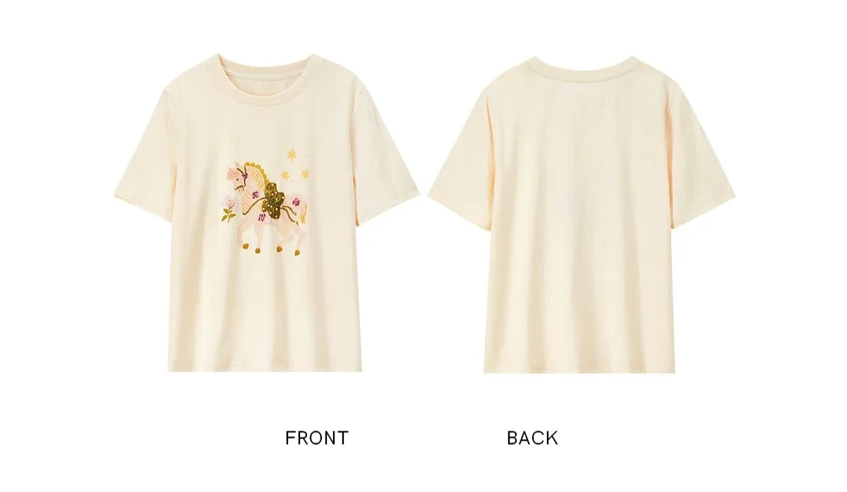 SENTUBILA Damen-T-Shirt mit Pferde-Print, 100 % Baumwolle, Sommer 2026, gerippter Rundhalsausschnitt, handbestickte Details, lässiges Alltags-Oberteil 162TG7259 – Detail 33