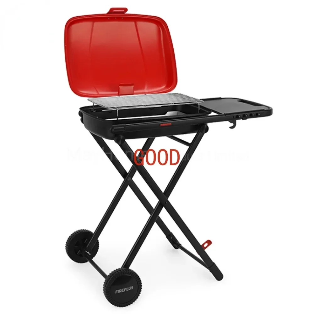 Садовые портативные складные грили для кемпинга на открытом воздухе для барбекю с тележкой, угольный гриль для барбекю