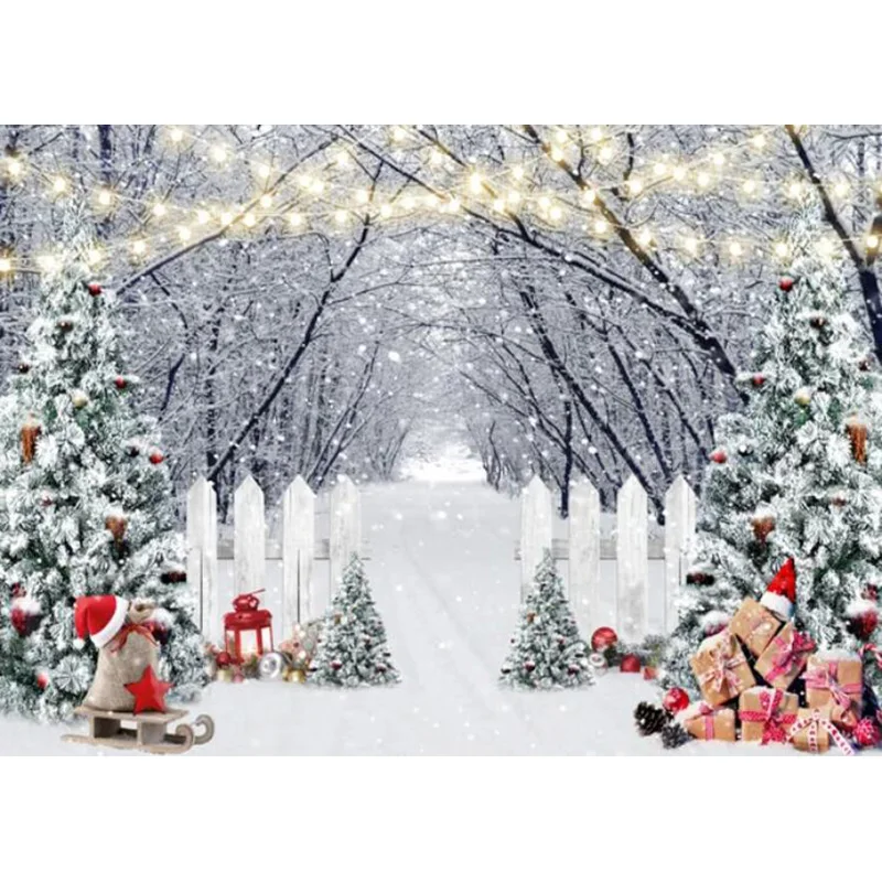 Christmas Day Landscape Pine Forest Photography Backdrops Mountain Snow Nature Background Winter Sky New Year Photo Props TW-06