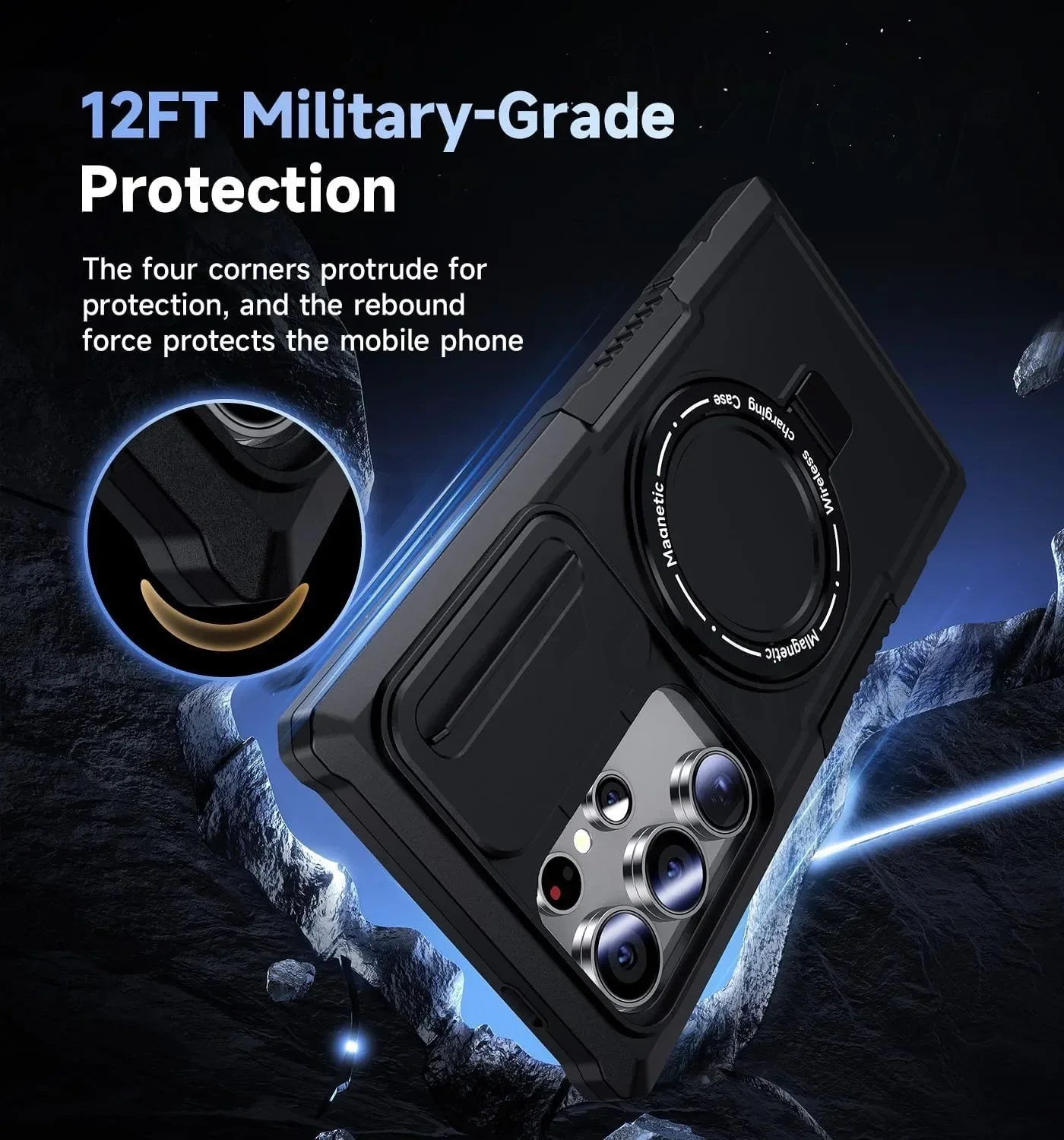 Slide Camera Case For Samsung S25 Ultra S24 S25 Plus Ultra Magnetic Heavy Duty Shock Absorption Body Protective Kickstand Cover