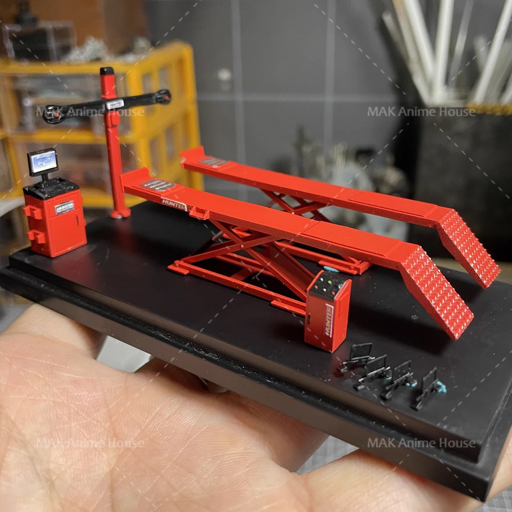 Figura in miniatura 1/64 Posizionamento a quattro ruote Strumento di riparazione automatica Modello Garage Modifiche Accessori Scena Decor Display Diorama